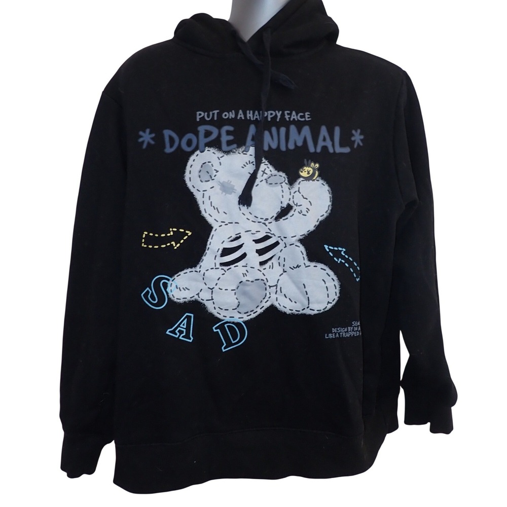Senseless Dope Animal SAD Skeleton Teddy Bear Hoodie Black Mens L/XL Streetwear - Picture 1 of 4